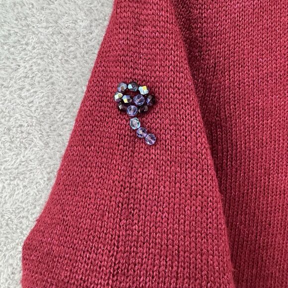 Beverly Mehe Sweater S Red Silk Knit Cardigan Button Front 3/4 Sleeve Rhinestone - Picture 10 of 14